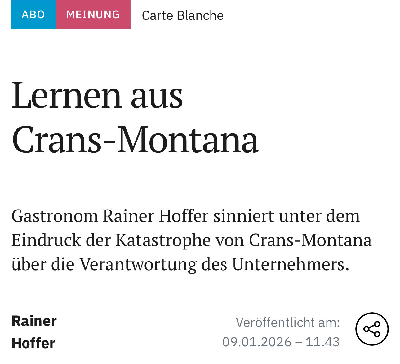 „Lernen aus Crans-Montana“, Kolumne von Rainer Hoffer