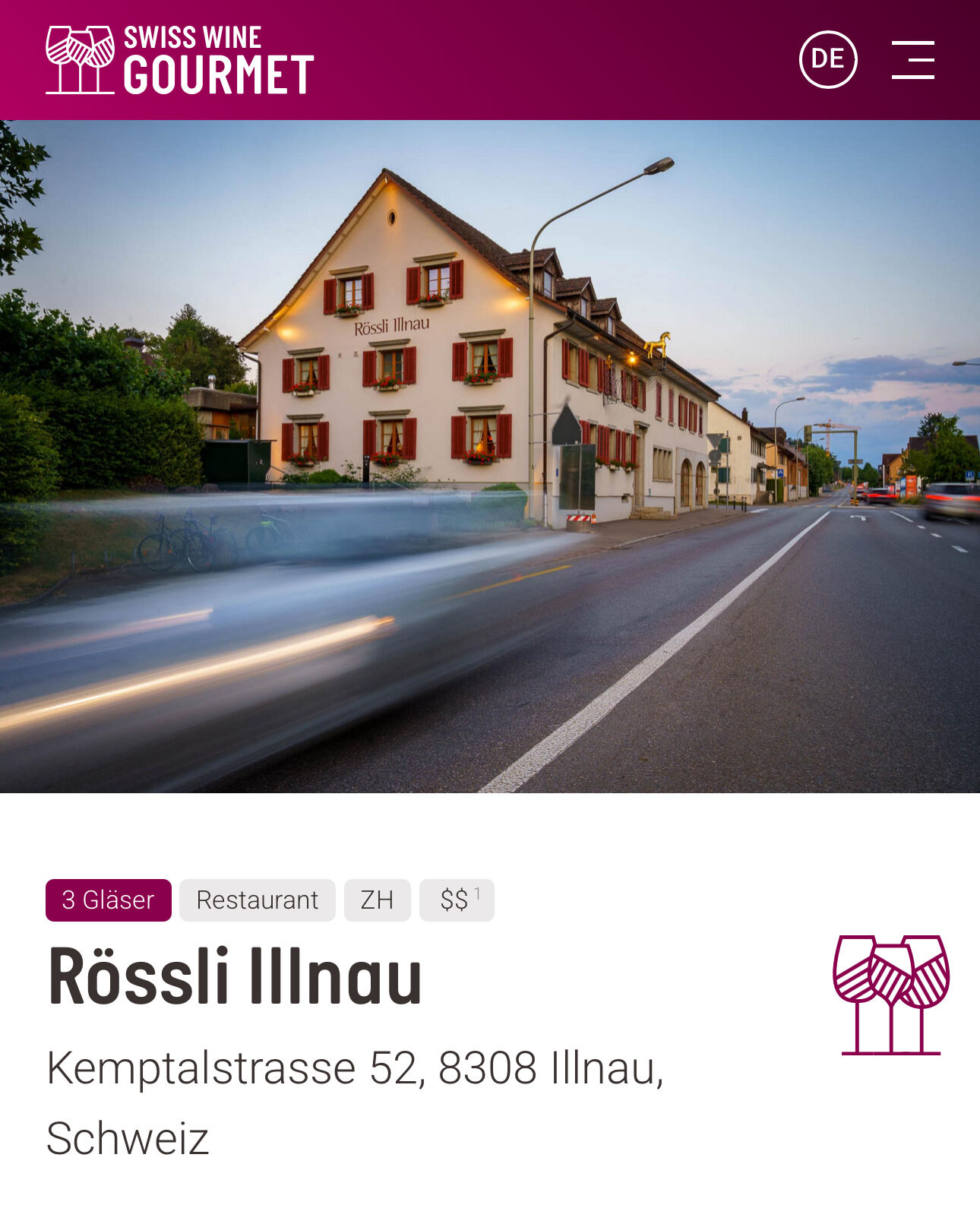 „Swiss Wine Gourmet: 3 von 3 Gläsern fürs Rössli Illnau“